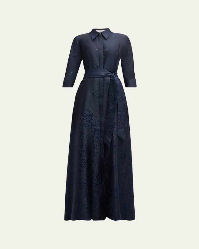 Metallic Jacquard Shirt Gown